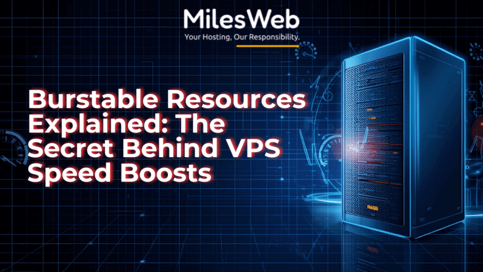 Burstable resources VPS concept showing server performance boost and CPU power surge