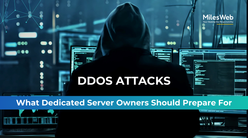 High-performance engine illustration representing server strength with text "DDoS Attacks: What Dedicated Server Owners Should Prepare For" and thallalokesh.com branding.